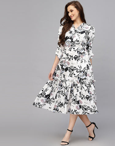 My Western Women's Crepe Floral Printed Ruffled Western Maxi Dress My Western